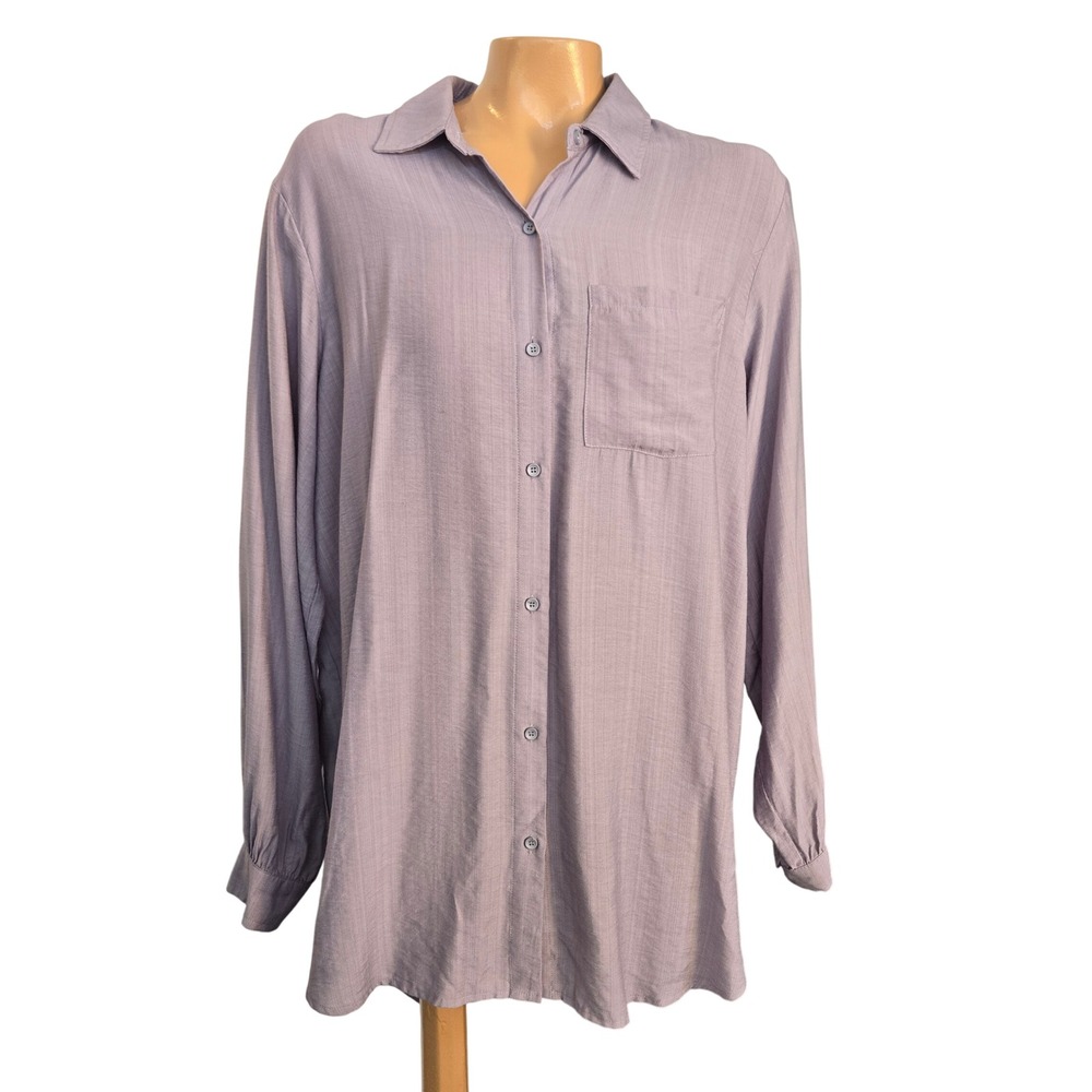 M.N.I. Los‎ Angeles Heather Textured Striped Button Down Tunic Long Sleeve Large